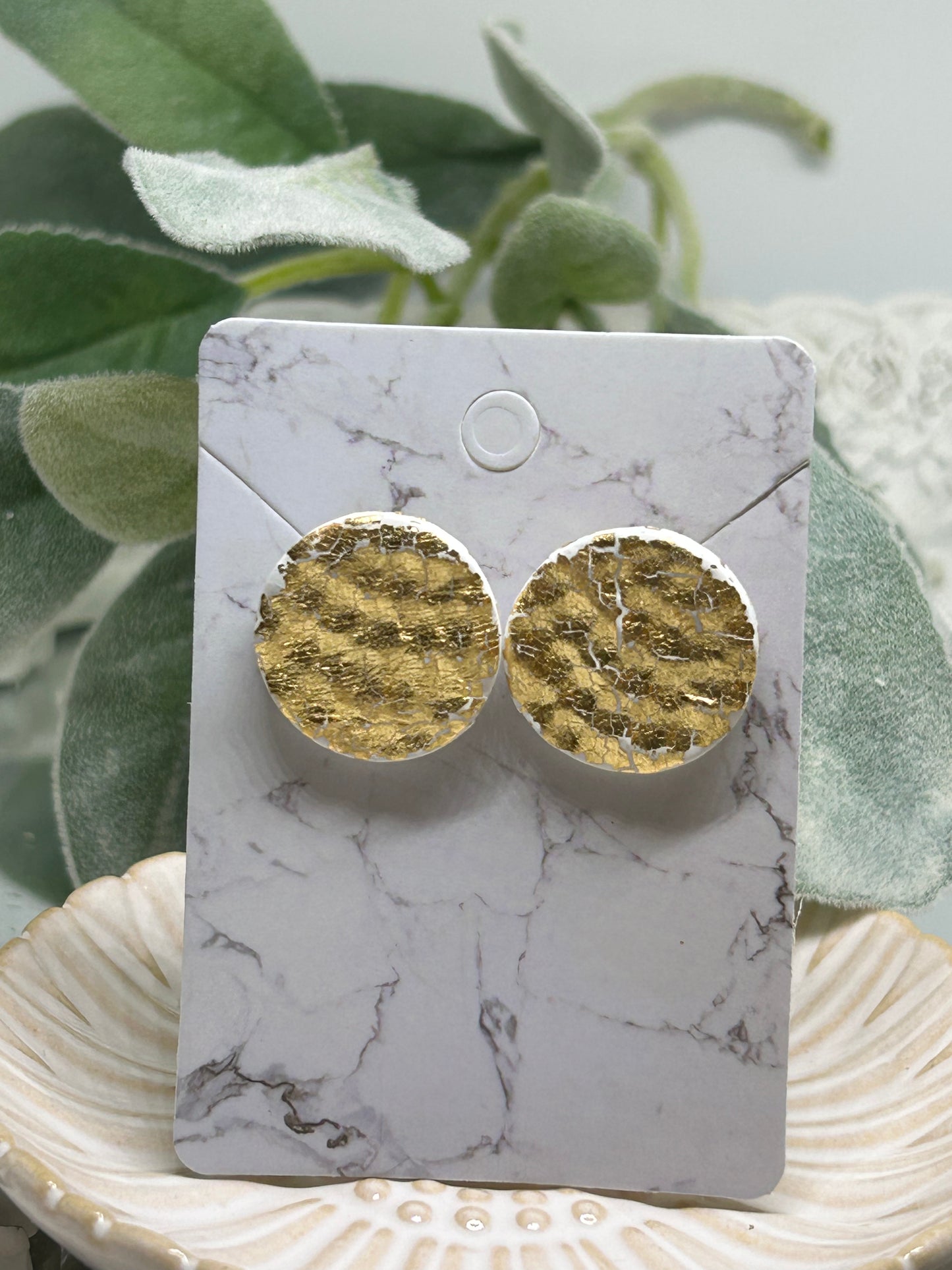 Hammered gold impression stud earrings jewelry gift idea