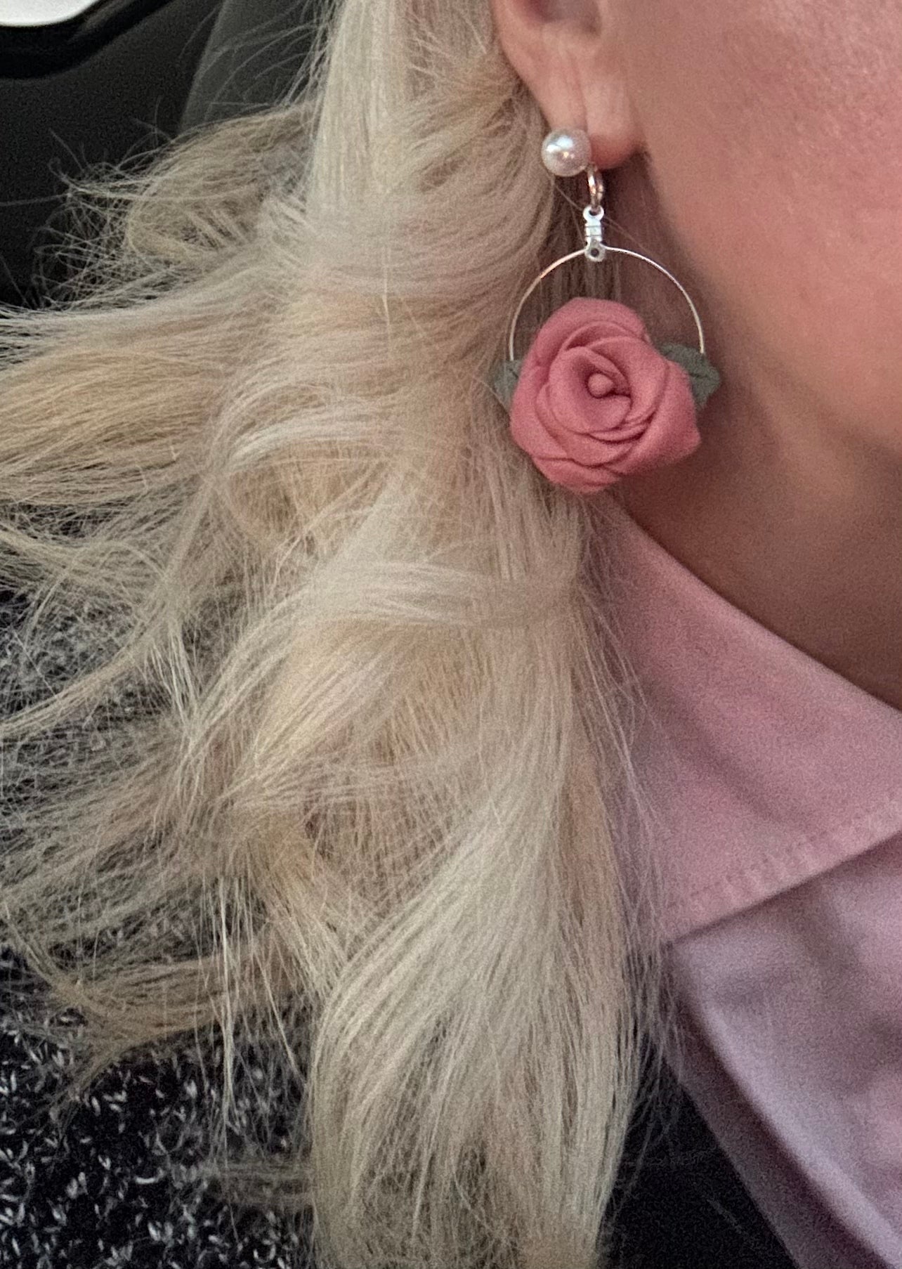 Pink Rose hoop earrings jewelry gift ideas