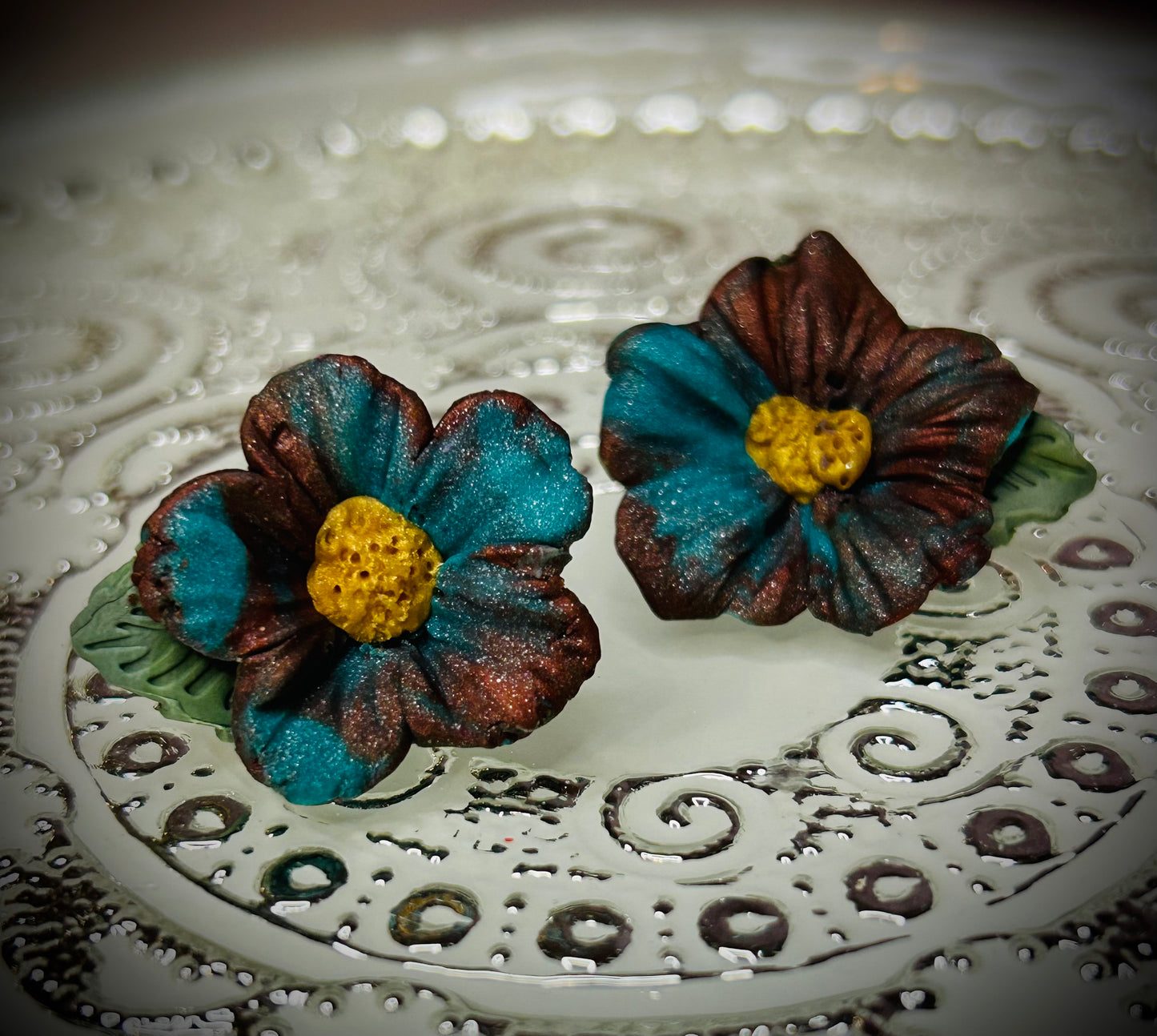 Tropical Flower stud earrings on pushback posts for pierced ears gift for her