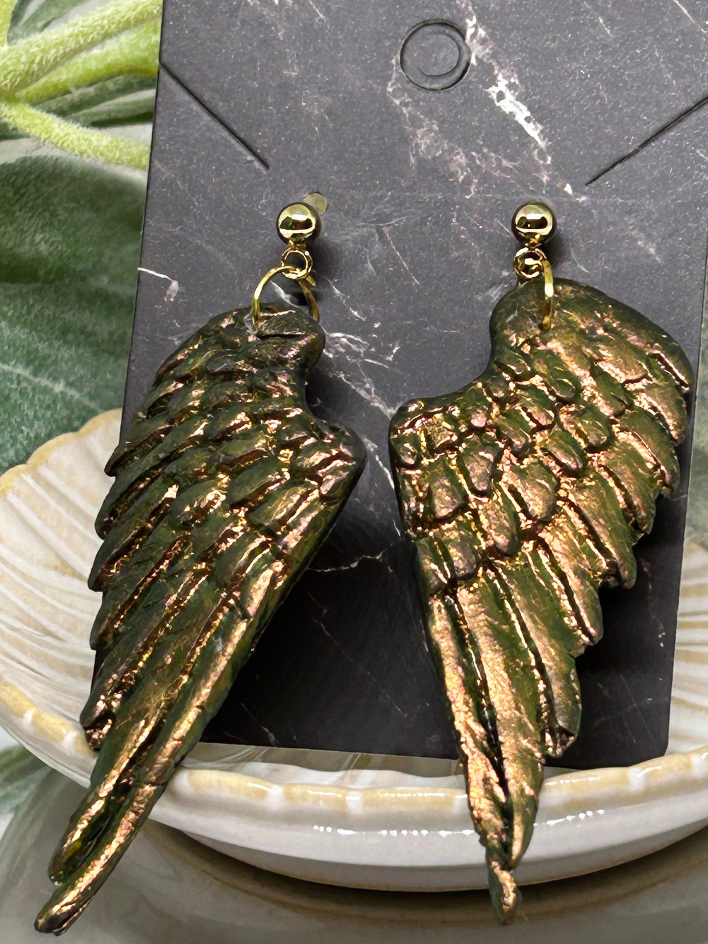 Holographic shimmer Angel wing dangle earrings jewelry gift idea