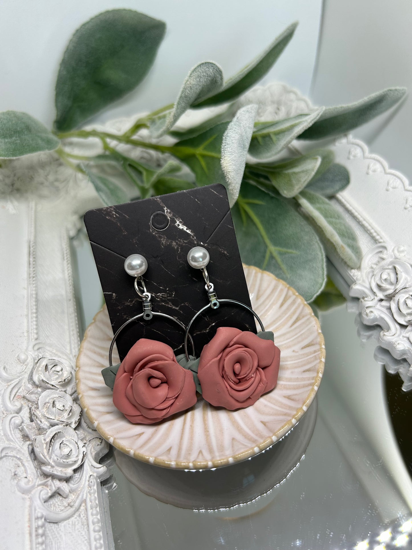 Pink Rose hoop earrings jewelry gift ideas