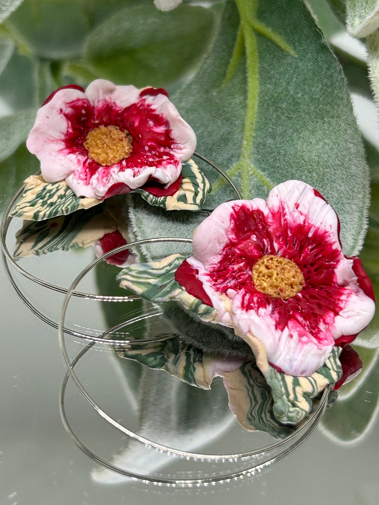 Desert Rose floral dangle hoop earrings gift idea jewelry