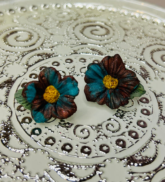 Tropical Flower stud earrings on pushback posts for pierced ears gift for her