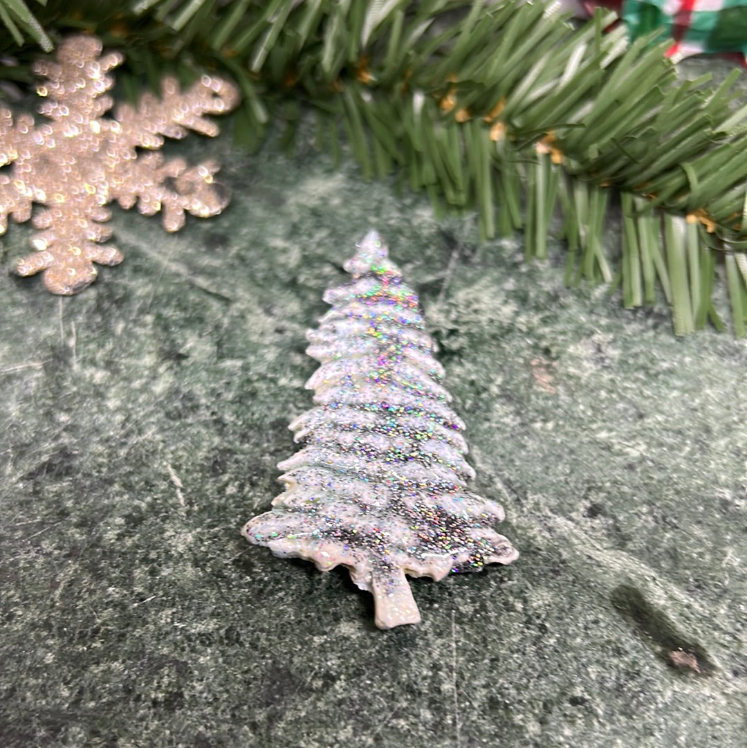 Holographic sparkly silver Christmas holiday tree hat/lapel/bag pin jewelry gift idea