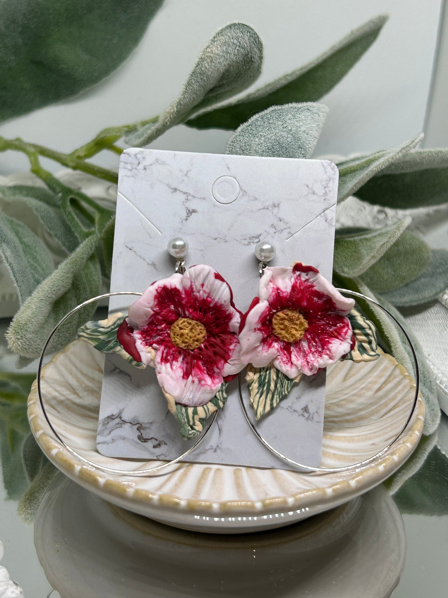 Desert Rose floral dangle hoop earrings gift idea jewelry