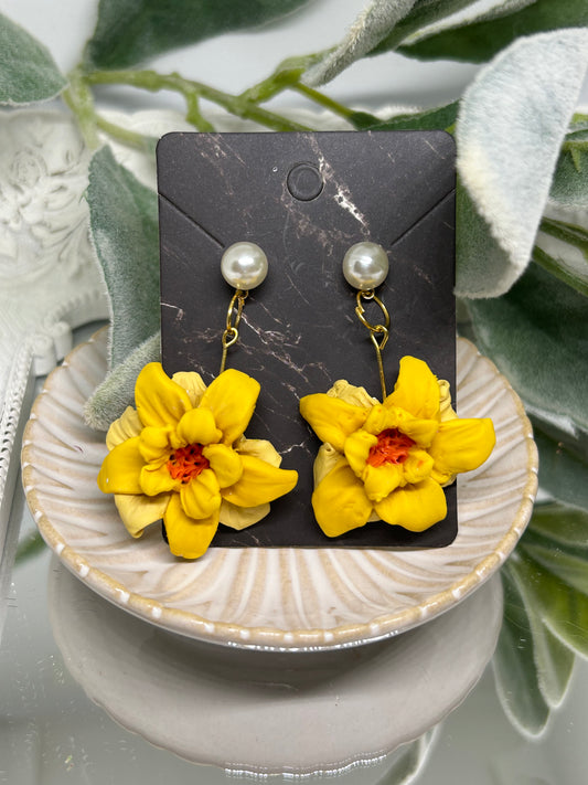 Daffodil floral dangle earrings gift idea jewelry