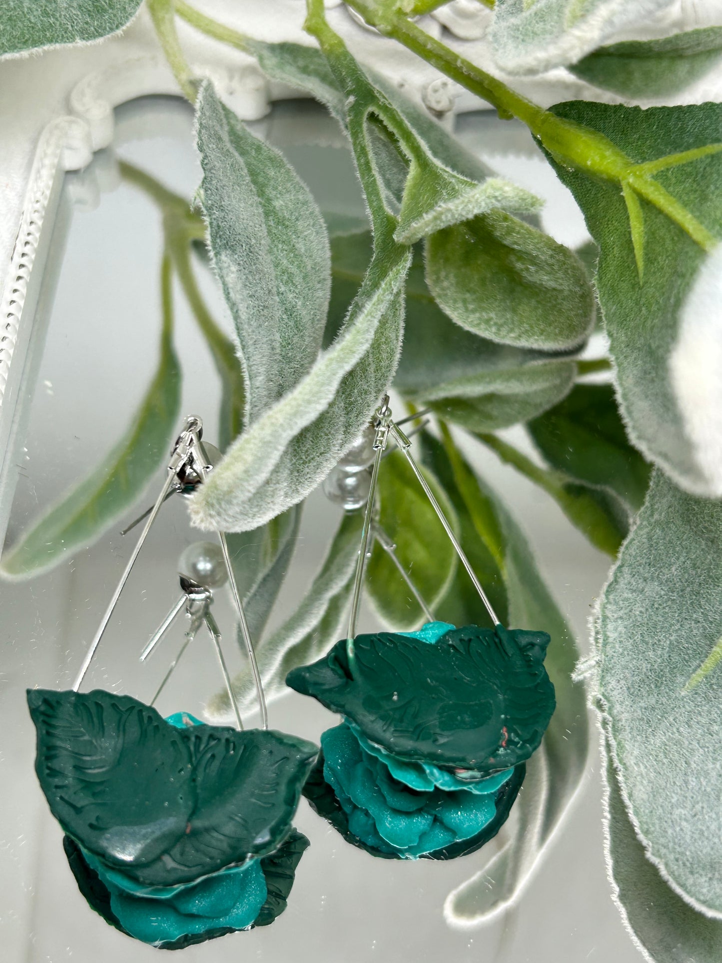 Teal Rose dangle earrings jewelry gift ideas