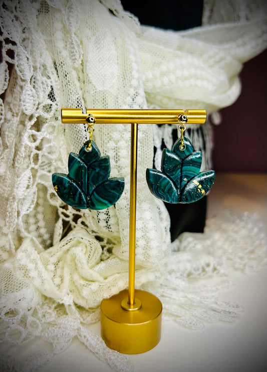 Lotus flower leaf post dangle earrings for pierced ears gift for girl elegant unique accessories