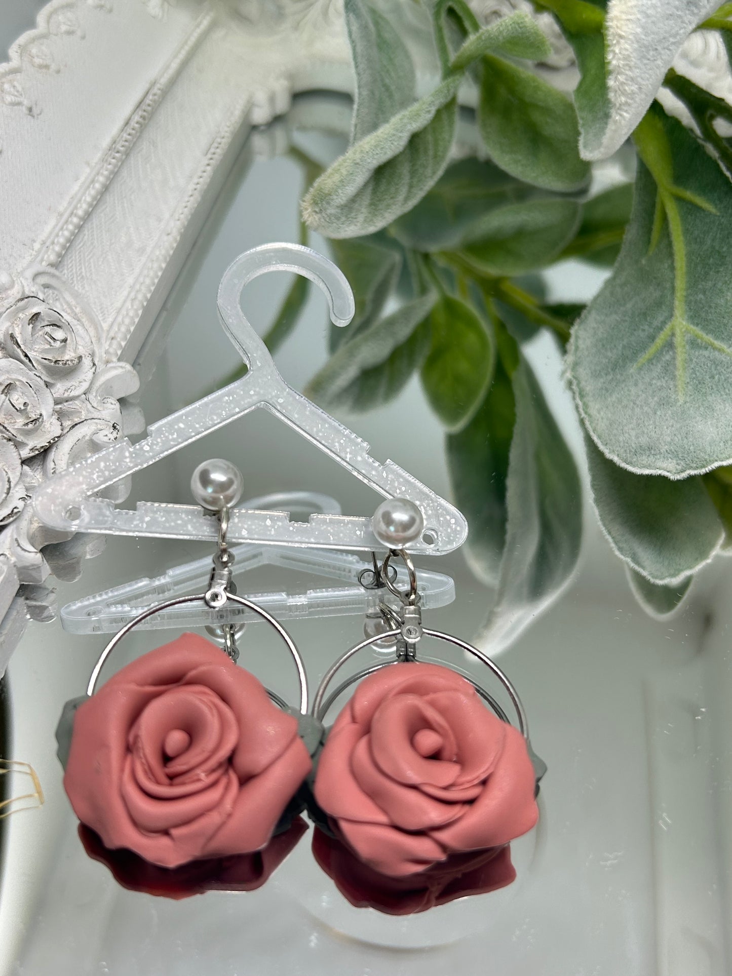 Pink Rose hoop earrings jewelry gift ideas