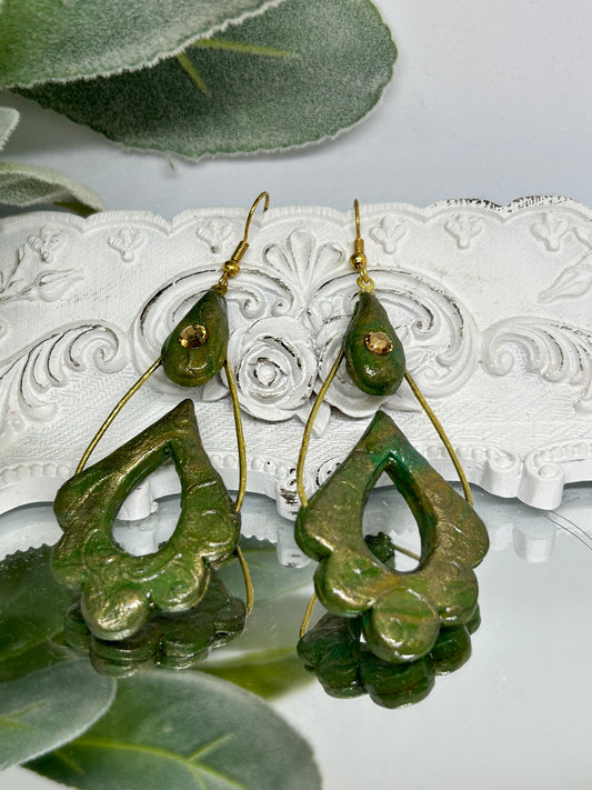 Green goddess Swarovski crystal Moroccan dangle earrings gift idea jewelry