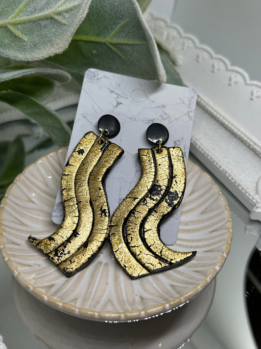 Black and gold statement dangle earrings