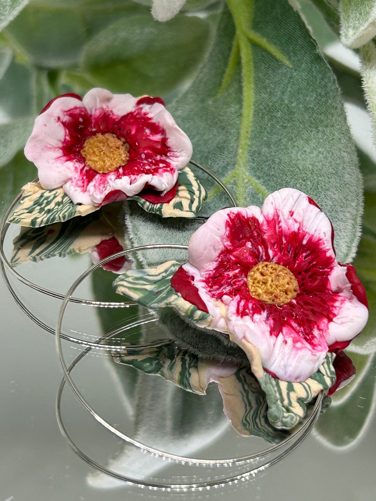 Desert Rose floral dangle hoop earrings gift idea jewelry