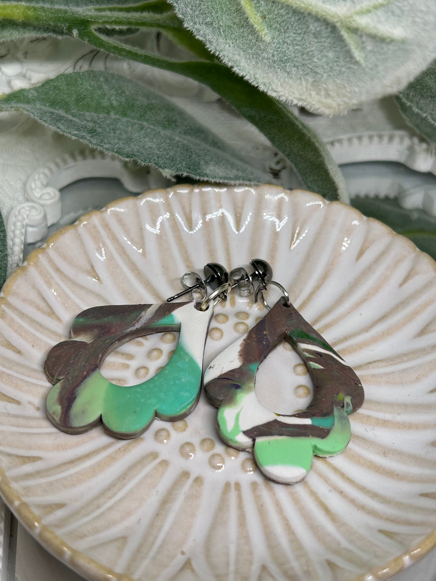 Cool tone Moroccan swirl dangle earrings gift idea jewelry