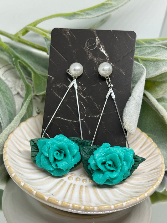 Teal Rose dangle earrings jewelry gift ideas