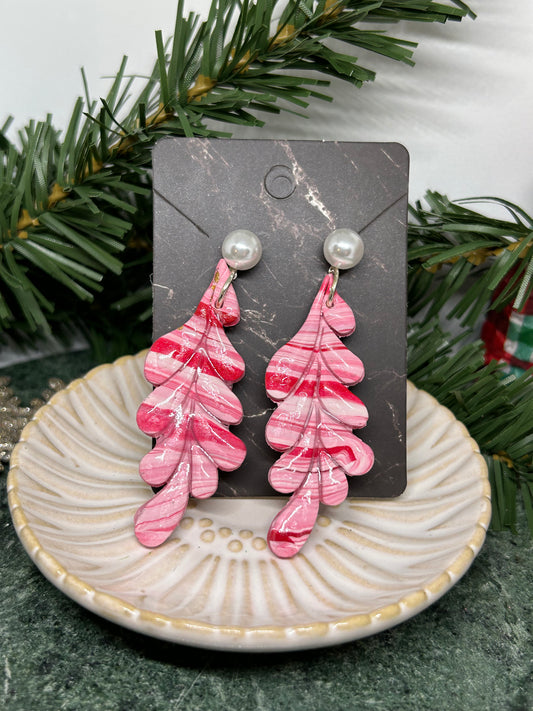 Candy stripe holiday leafy dangle earrings jewelry gift ideas