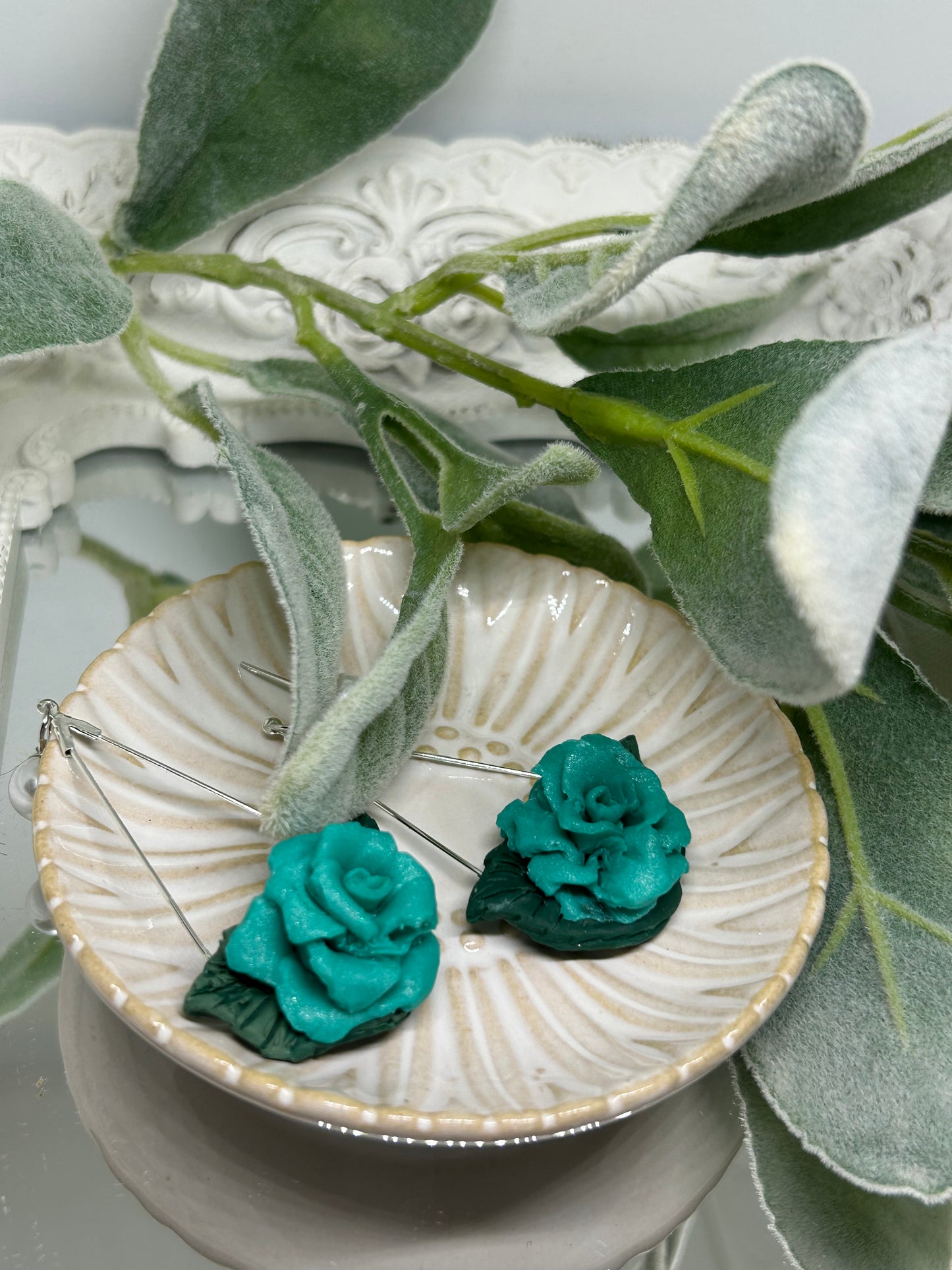 Teal Rose dangle earrings jewelry gift ideas