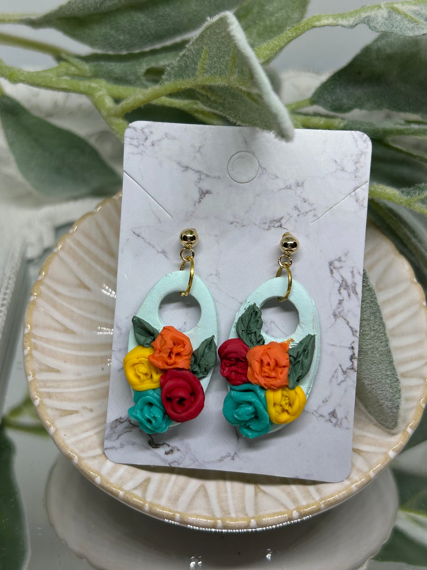 Colorful Floral dangle earrings gift idea jewelry