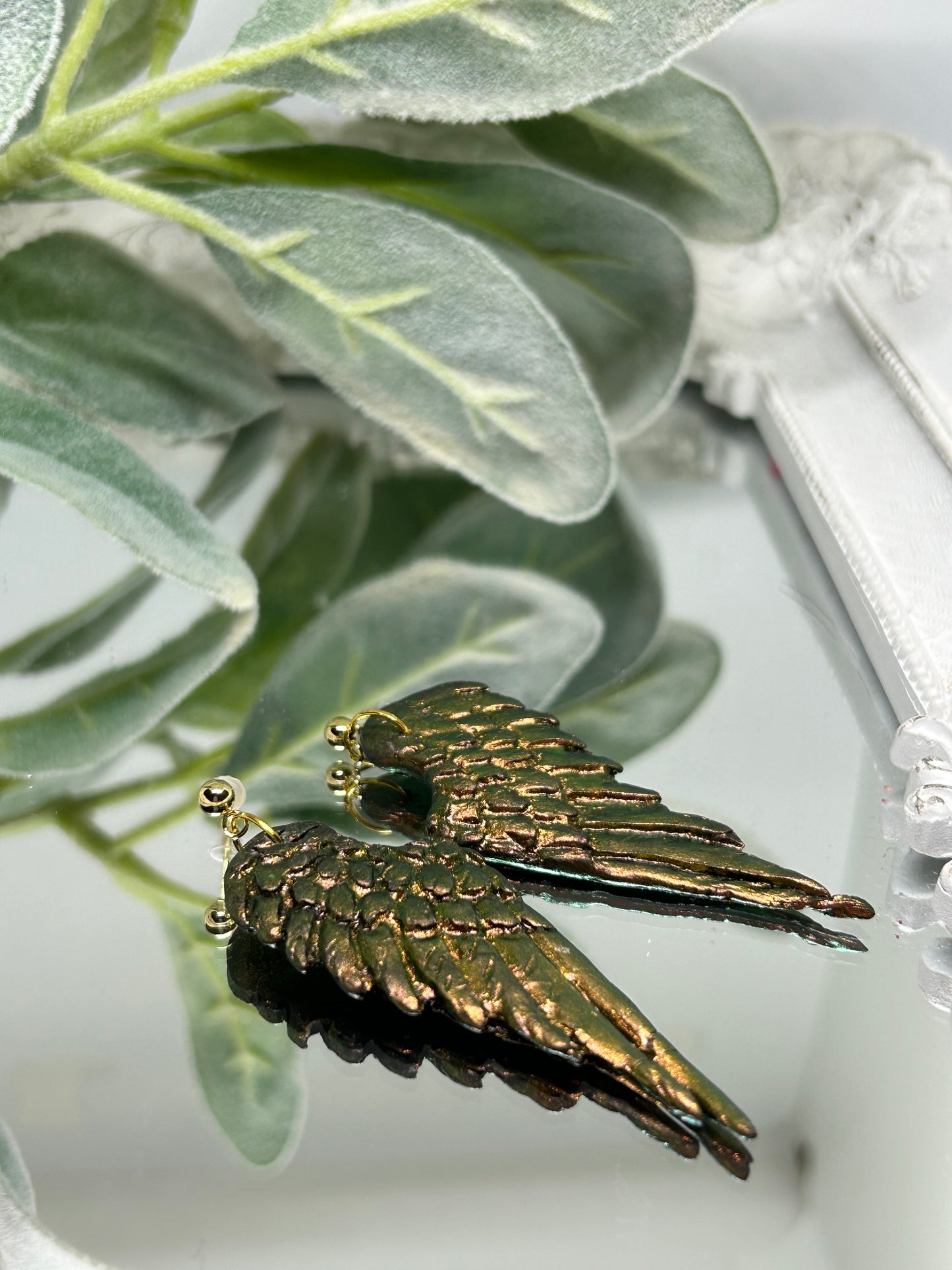 Holographic shimmer Angel wing dangle earrings jewelry gift idea