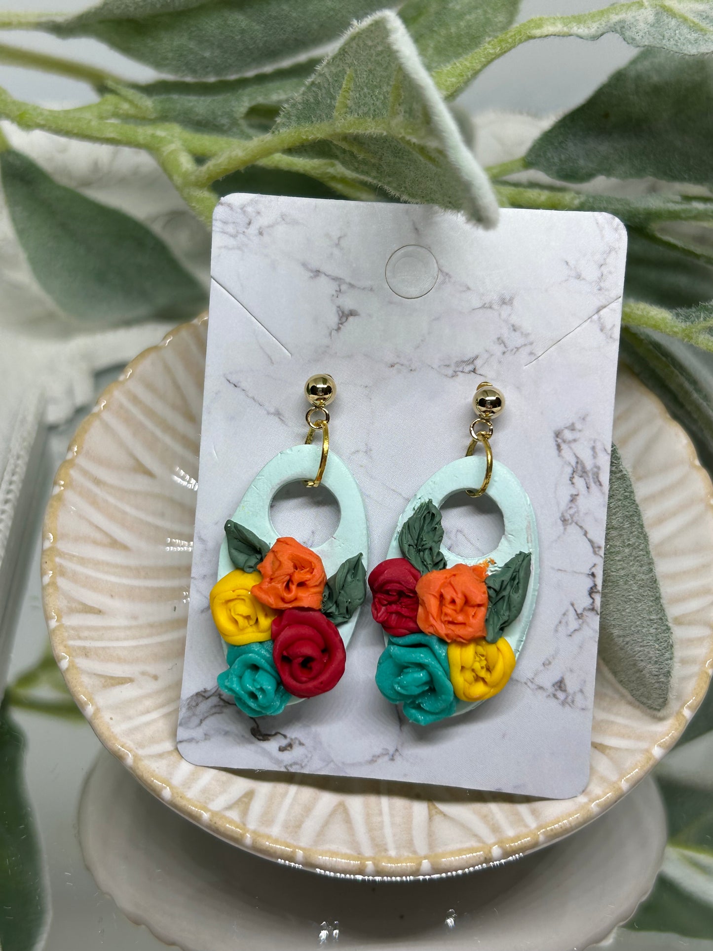 Colorful Floral dangle earrings gift idea jewelry