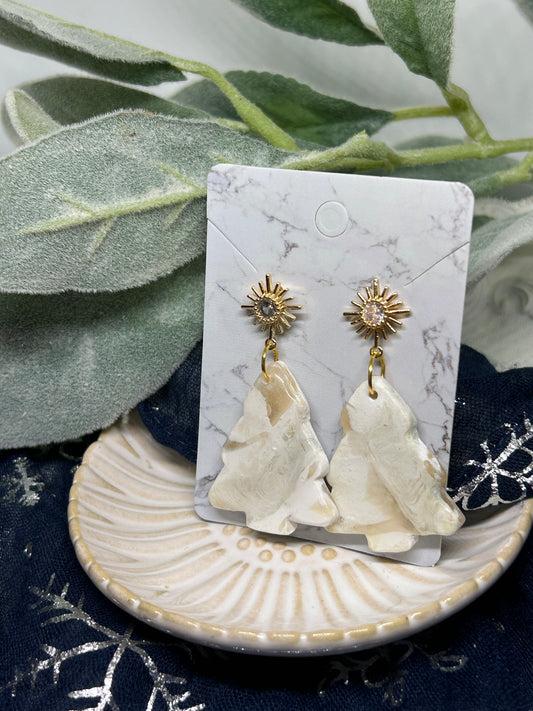 Opalescent White marbled holiday Christmas Trees with CZ jewelry gift ideas