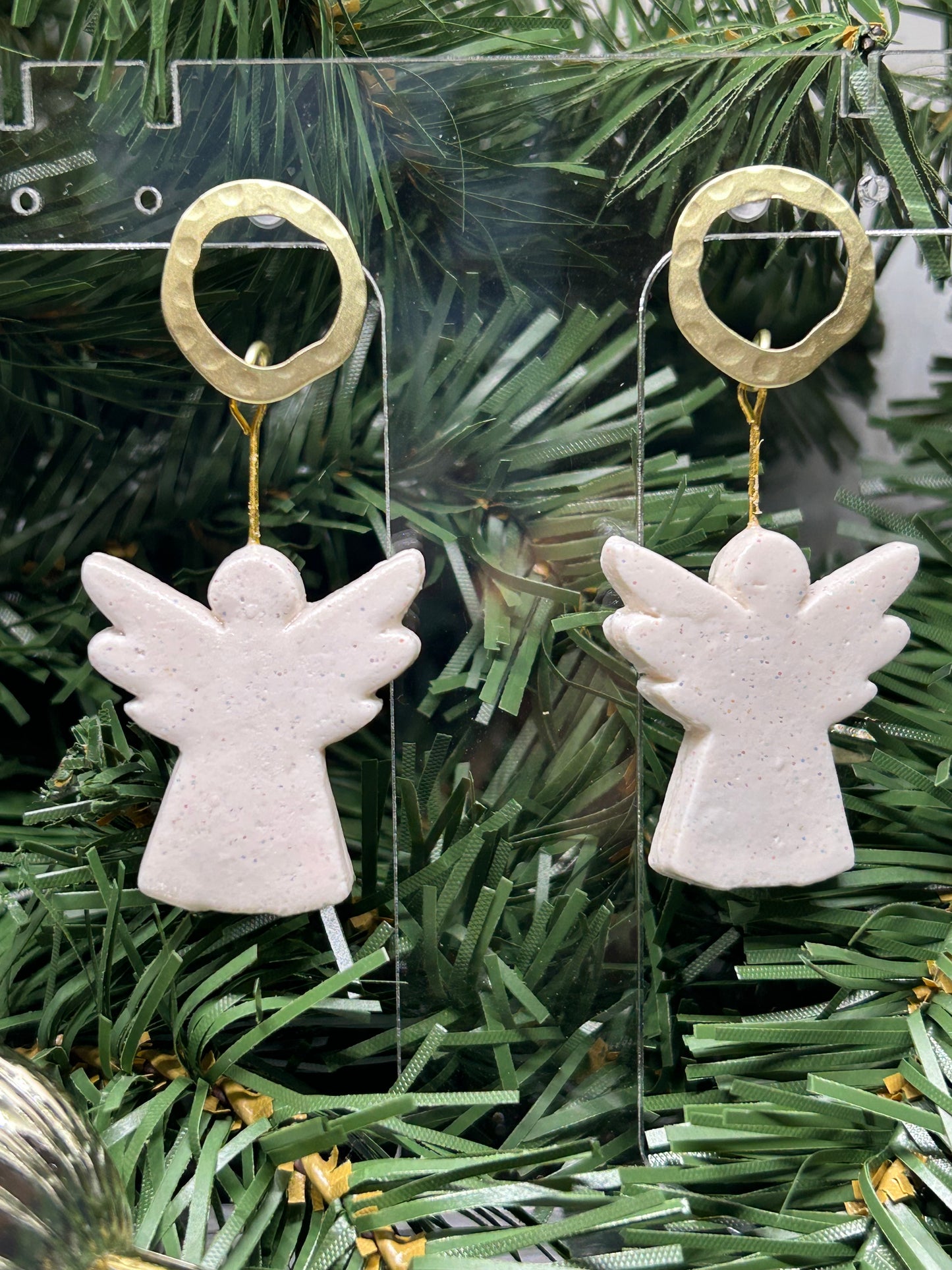 White Sparkle Guardian Angels with Gold halos dangle earrings gift for her