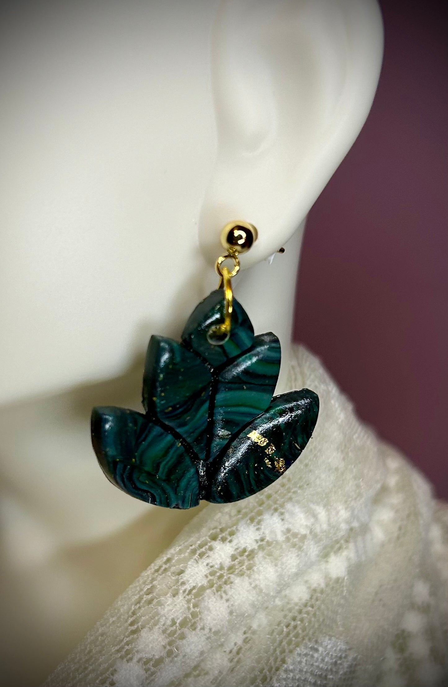 Lotus flower leaf post dangle earrings for pierced ears gift for girl elegant unique accessories