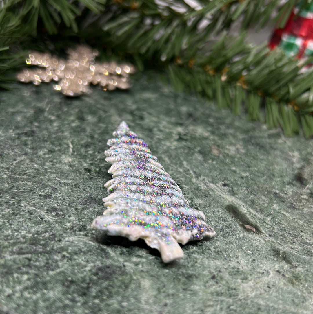 Holographic sparkly silver Christmas holiday tree hat/lapel/bag pin jewelry gift idea