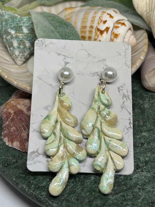 Opal and pearlescent leafy dangle post earrings